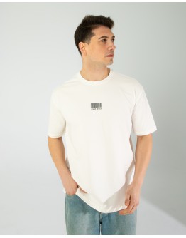 OVERSIZE UNİSEX BASKILI T-SHIRT BARCODE ECROU