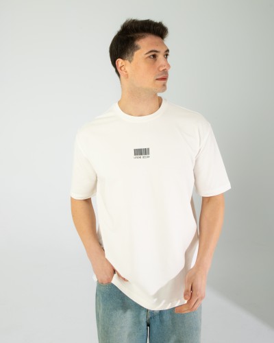 OVERSIZE UNİSEX BASKILI T-SHIRT BARCODE ECROU