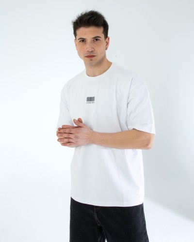 OVERSIZE UNİSEX BASKILI T-SHIRT BARCODE WHITE OVERSIZE UNİSEX BASKILI T-SHIRT BARCODE WHITE