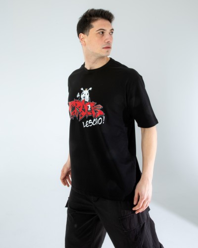 OVERSIZE UNİSEX BASKILI T-SHIRT CRACK BLACK