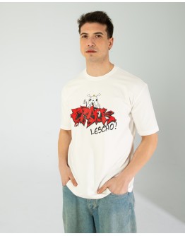 OVERSIZE UNİSEX BASKILI T-SHIRT CRACK ECROU