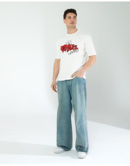 OVERSIZE UNİSEX BASKILI T-SHIRT CRACK ECROU