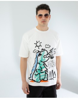OVERSIZE UNİSEX BASKILI T-SHIRT DINO ECROU