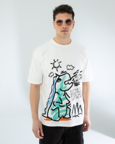 OVERSIZE UNİSEX BASKILI T-SHIRT DINO ECROU OVERSIZE UNİSEX BASKILI T-SHIRT DINO ECROU