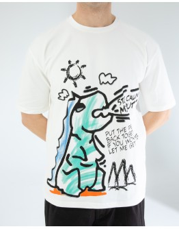 OVERSIZE UNİSEX BASKILI T-SHIRT DINO ECROU