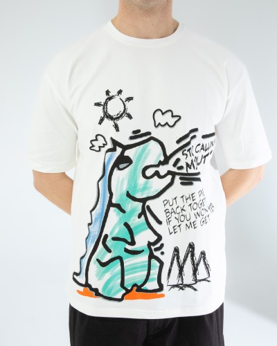 OVERSIZE UNİSEX BASKILI T-SHIRT DINO ECROU OVERSIZE UNİSEX BASKILI T-SHIRT DINO ECROU