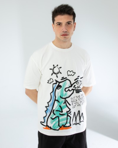 OVERSIZE UNİSEX BASKILI T-SHIRT DINO ECROU
