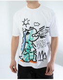 OVERSIZE UNİSEX BASKILI T-SHIRT DINO WHITE