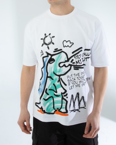 OVERSIZE UNİSEX BASKILI T-SHIRT DINO WHITE OVERSIZE UNİSEX BASKILI T-SHIRT DINO WHITE