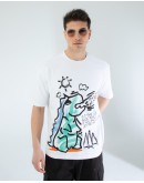 OVERSIZE UNİSEX BASKILI T-SHIRT DINO WHITE