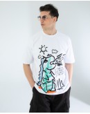 OVERSIZE UNİSEX BASKILI T-SHIRT DINO WHITE