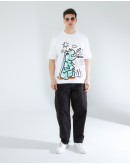 OVERSIZE UNİSEX BASKILI T-SHIRT DINO WHITE