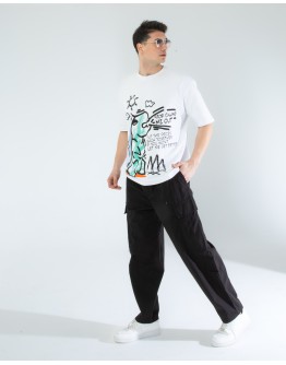 OVERSIZE UNİSEX BASKILI T-SHIRT DINO WHITE