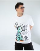 OVERSIZE UNİSEX BASKILI T-SHIRT DINO WHITE