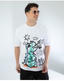 OVERSIZE UNİSEX BASKILI T-SHIRT DINO WHITE