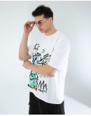 OVERSIZE UNİSEX BASKILI T-SHIRT DINO WHITE