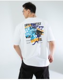 OVERSIZE UNİSEX BASKILI T-SHIRT FEELART WHITE