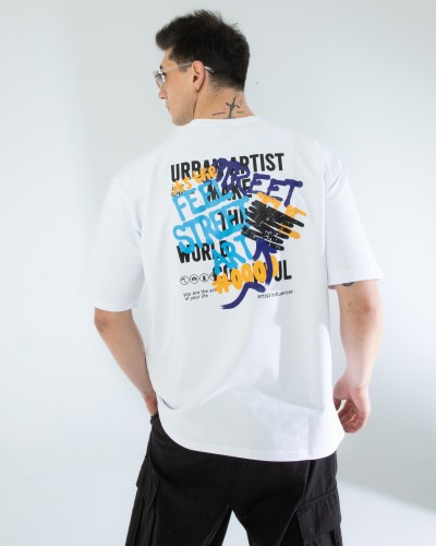 OVERSIZE UNİSEX BASKILI T-SHIRT FEELART WHITE