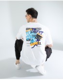 OVERSIZE UNİSEX BASKILI T-SHIRT FEELART WHITE