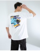 OVERSIZE UNİSEX BASKILI T-SHIRT FEELART WHITE