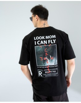OVERSIZE UNİSEX BASKILI T-SHIRT FLY BLACK