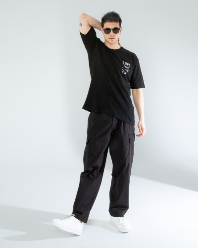 OVERSIZE UNİSEX BASKILI T-SHIRT FLY BLACK