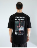 OVERSIZE UNİSEX BASKILI T-SHIRT FLY BLACK