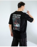 OVERSIZE UNİSEX BASKILI T-SHIRT FLY BLACK