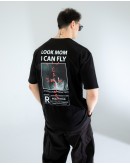 OVERSIZE UNİSEX BASKILI T-SHIRT FLY BLACK
