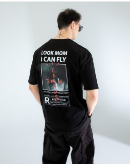 OVERSIZE UNİSEX BASKILI T-SHIRT FLY BLACK