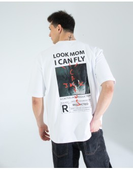 OVERSIZE UNİSEX BASKILI T-SHIRT FLY WHITE