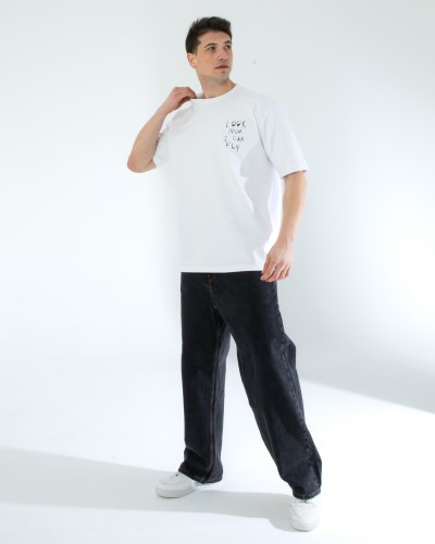 OVERSIZE UNİSEX BASKILI T-SHIRT FLY WHITE