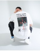 OVERSIZE UNİSEX BASKILI T-SHIRT FLY WHITE