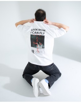 OVERSIZE UNİSEX BASKILI T-SHIRT FLY WHITE