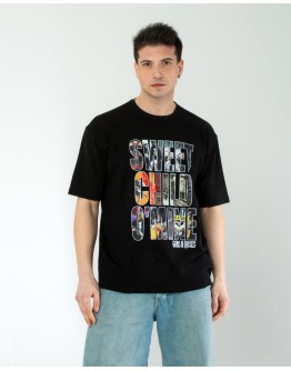 OVERSIZE UNİSEX BASKILI T-SHIRT GUSNROSES BLACK
