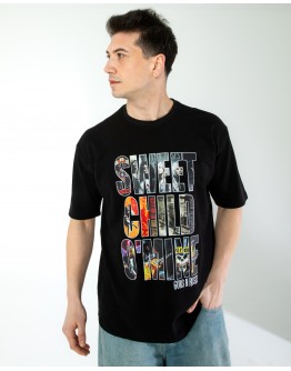 OVERSIZE UNİSEX BASKILI T-SHIRT GUSNROSES BLACK