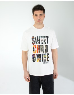 OVERSIZE UNİSEX BASKILI T-SHIRT GUSNROSES ECROU