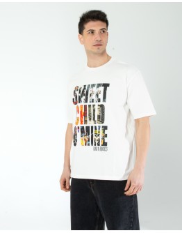 OVERSIZE UNİSEX BASKILI T-SHIRT GUSNROSES ECROU
