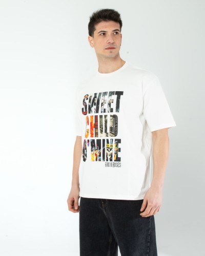 OVERSIZE UNİSEX BASKILI T-SHIRT GUSNROSES ECROU