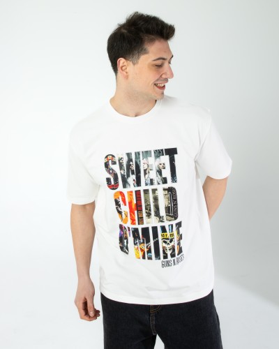 OVERSIZE UNİSEX BASKILI T-SHIRT GUSNROSES ECROU OVERSIZE UNİSEX BASKILI T-SHIRT GUSNROSES ECROU