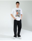 OVERSIZE UNİSEX BASKILI T-SHIRT GUSNROSES WHITE
