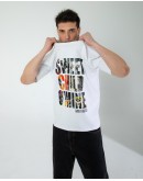 OVERSIZE UNİSEX BASKILI T-SHIRT GUSNROSES WHITE