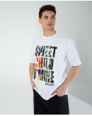 OVERSIZE UNİSEX BASKILI T-SHIRT GUSNROSES WHITE