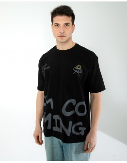 OVERSIZE UNİSEX BASKILI T-SHIRT INTRUSION BLACK