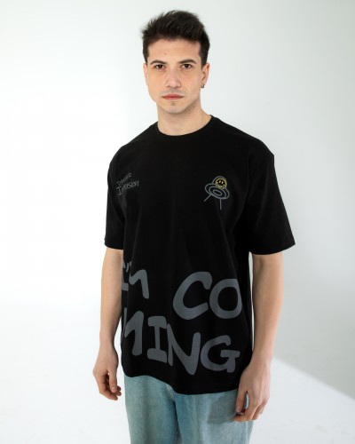 OVERSIZE UNİSEX BASKILI T-SHIRT INTRUSION BLACK