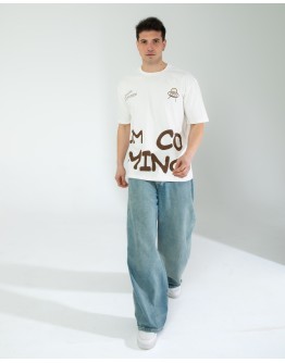 OVERSIZE UNİSEX BASKILI T-SHIRT INTRUSION ECROU