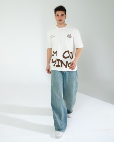 OVERSIZE UNİSEX BASKILI T-SHIRT INTRUSION ECROU