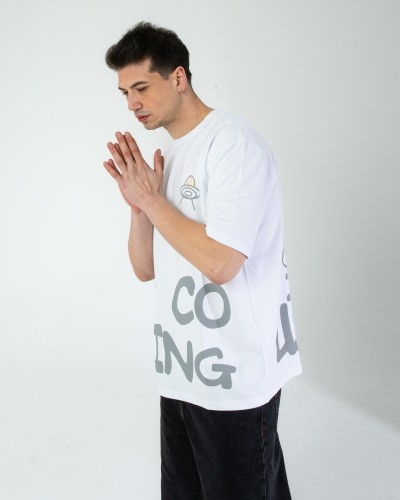 OVERSIZE UNİSEX BASKILI T-SHIRT INTRUSION WHITE