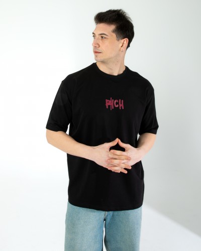 OVERSIZE UNİSEX BASKILI T-SHIRT RICH BLACK OVERSIZE UNİSEX BASKILI T-SHIRT RICH BLACK