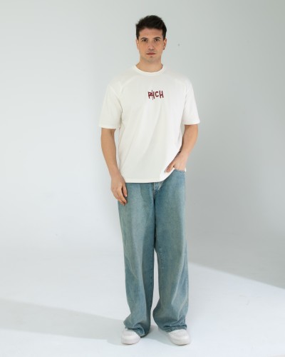 OVERSIZE UNİSEX BASKILI T-SHIRT RICH ECROU